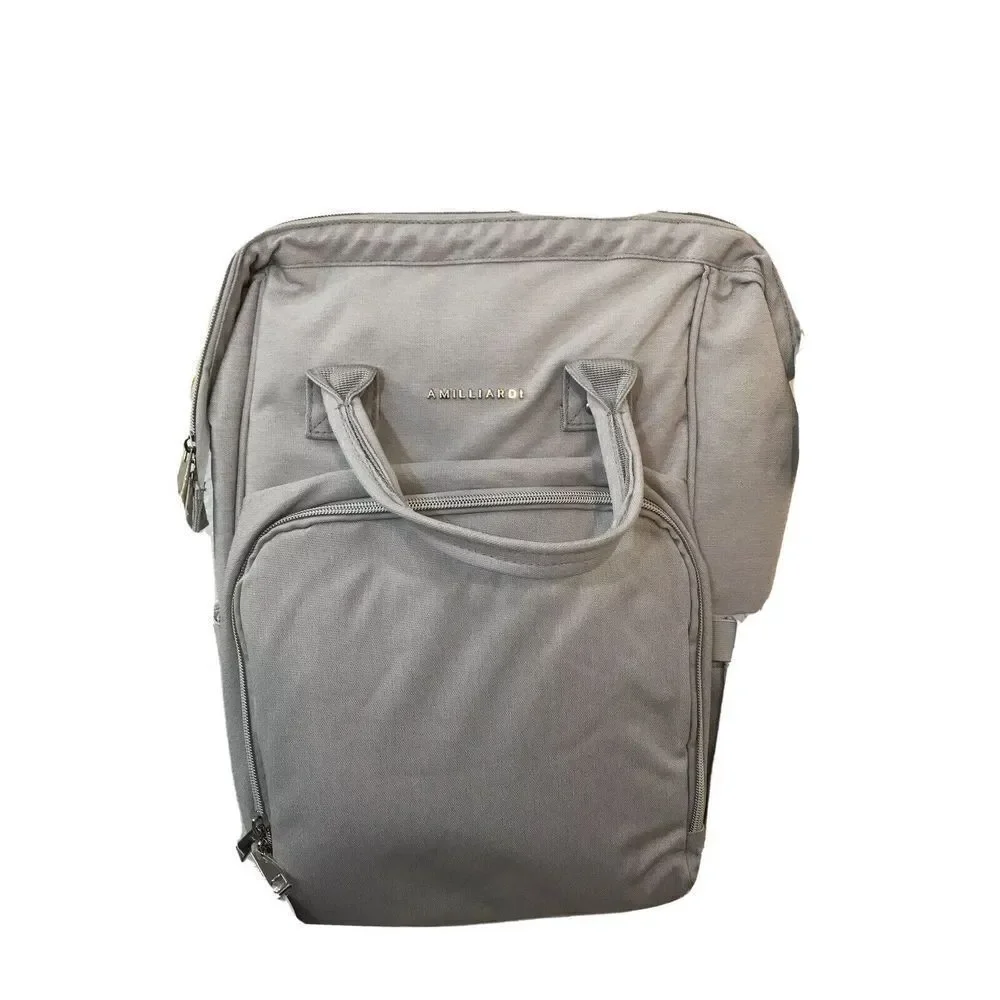 NEW Amilliardi Diaper Bag Backpack Insulated Bottle Holders Stroller Straps Grey